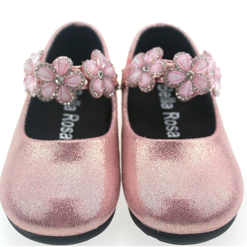 BELLA ROSA | Toddler Little Girls Glitter Pink Flowers Mary Jane Dress Shoes - Picture 7 of 13